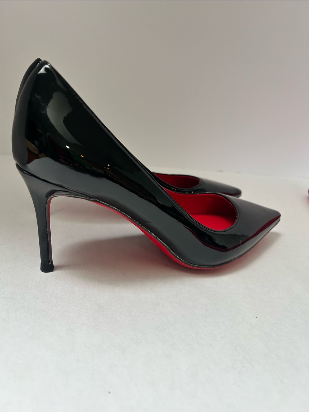 Classic Black Patent Stiletto Pumps with Red Soles - Picture 2 of 7